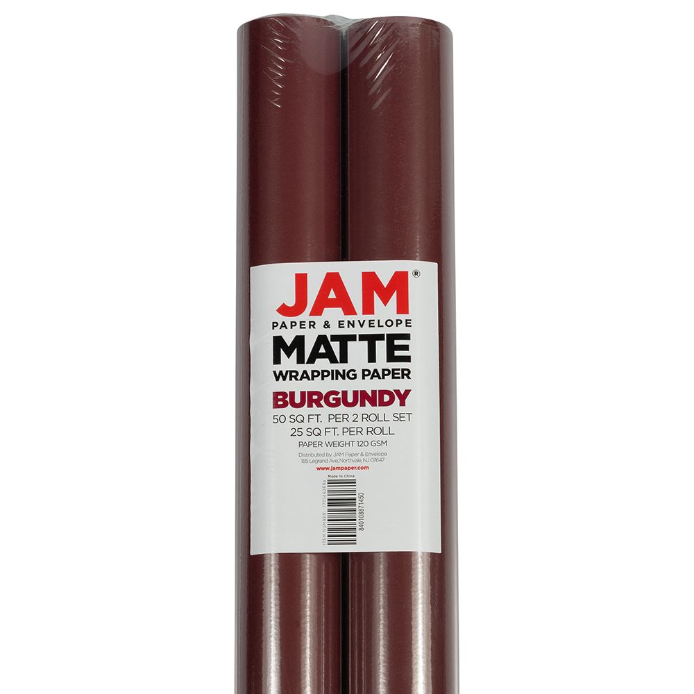 JAM Matte Burgundy All Occasion Gift Wrap Papers, (2 Rolls) 50 sq ft.
